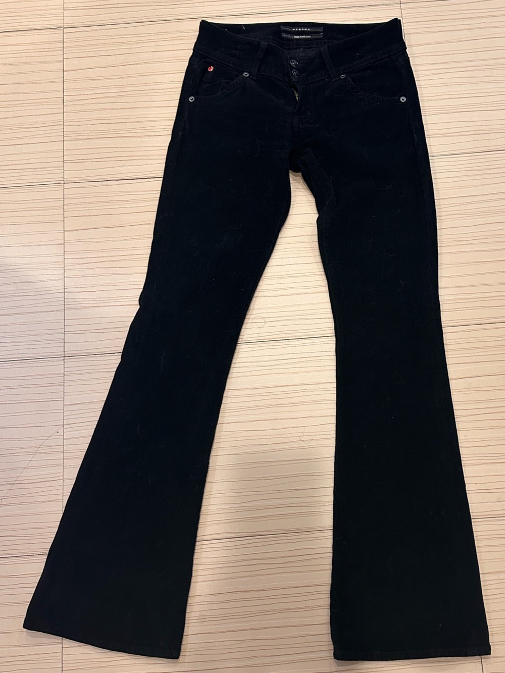Women's Hudson Black Corduroy Slim Flap Pocket Low Rise Bootcut Pants. Sz 25